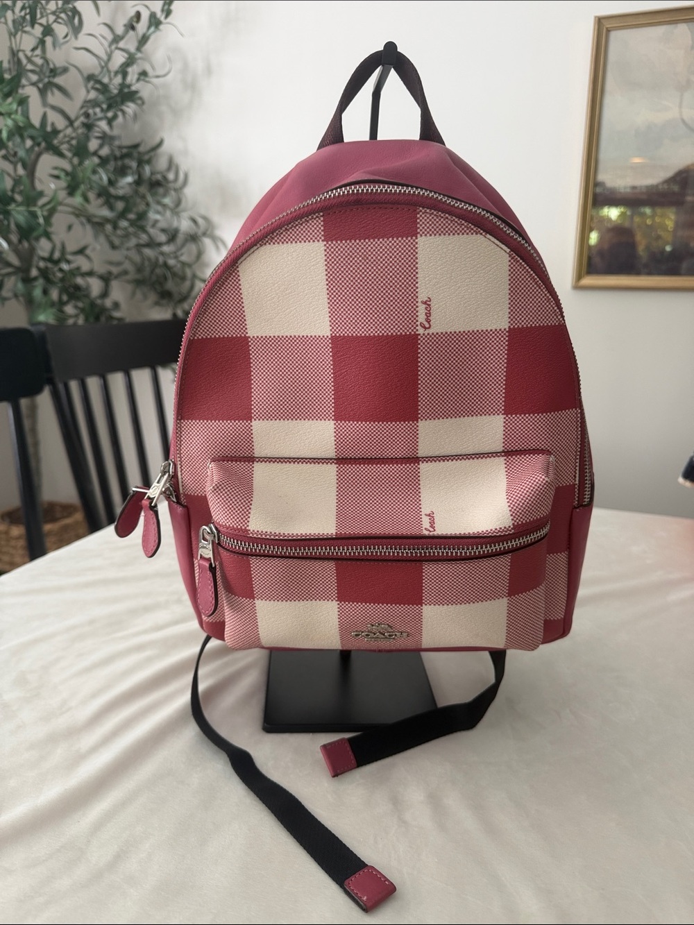 Coach Pink and White Gingham Backpack